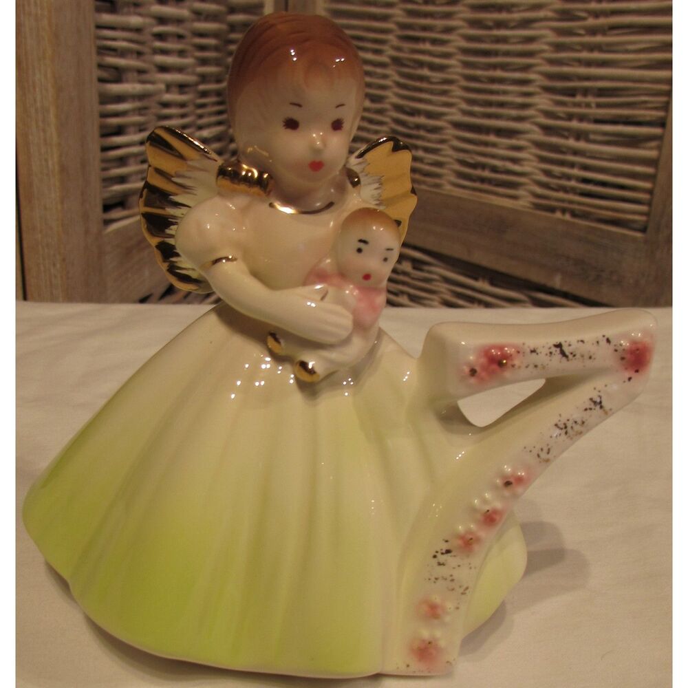 Josef Originals 7th birthday angel 7 years old baby doll green dress ceramic